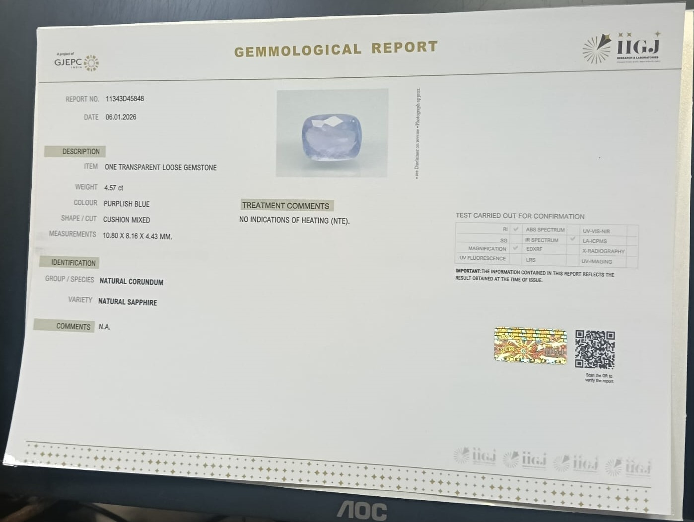 NSPG41826 2 NATURAL SAPPHIRE 4.57 Ct.