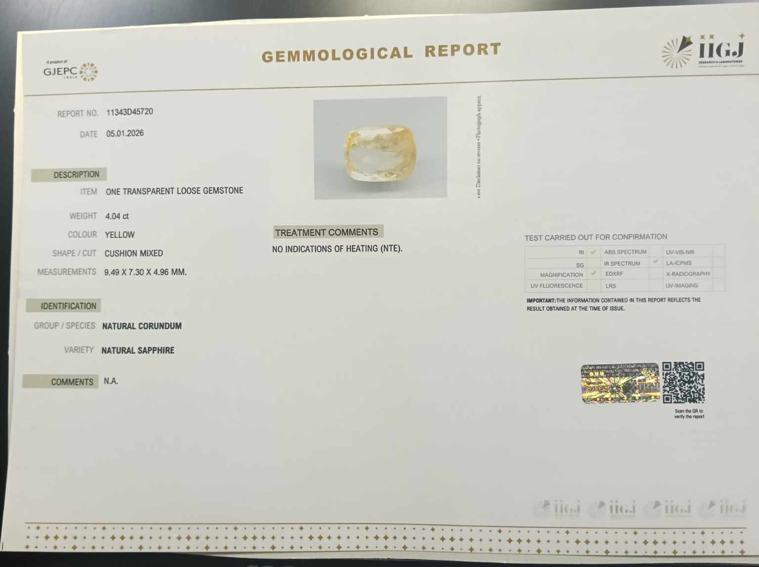 YELLOW SAPPHIRE 4.04 Ct. 3 NYSP8832 2 YELLOW SAPPHIRE 4.04 Ct.