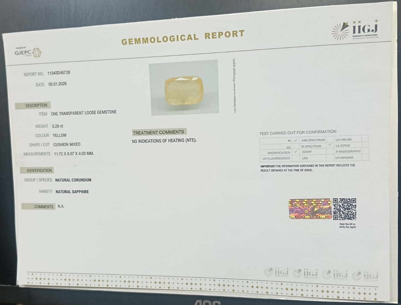 NYSP8840 2 YELLOW SAPPHIRE 5.29 Ct.