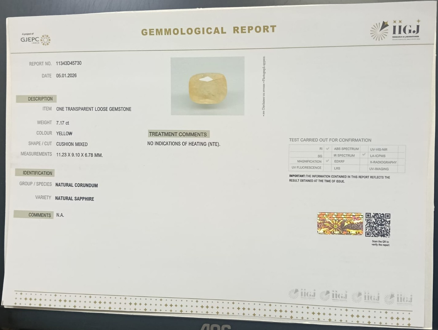 YELLOW SAPPHIRE 7.17 Ct. 3 NYSP8842 2 YELLOW SAPPHIRE 7.17 Ct.