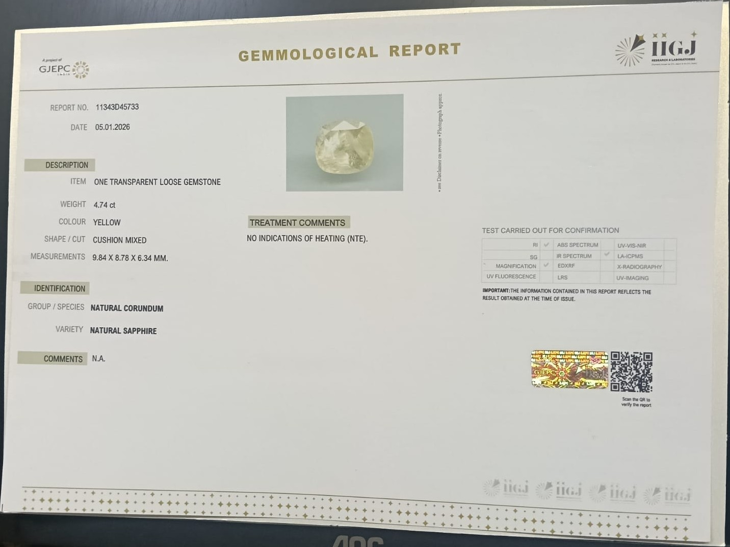 NYSP8844 2 YELLOW SAPPHIRE 4.74 Ct.