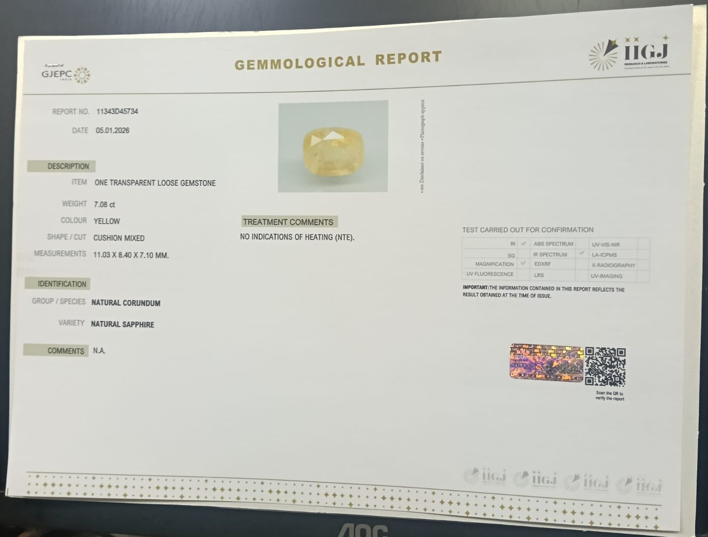 NYSP8845 2 YELLOW SAPPHIRE 7.08 Ct.