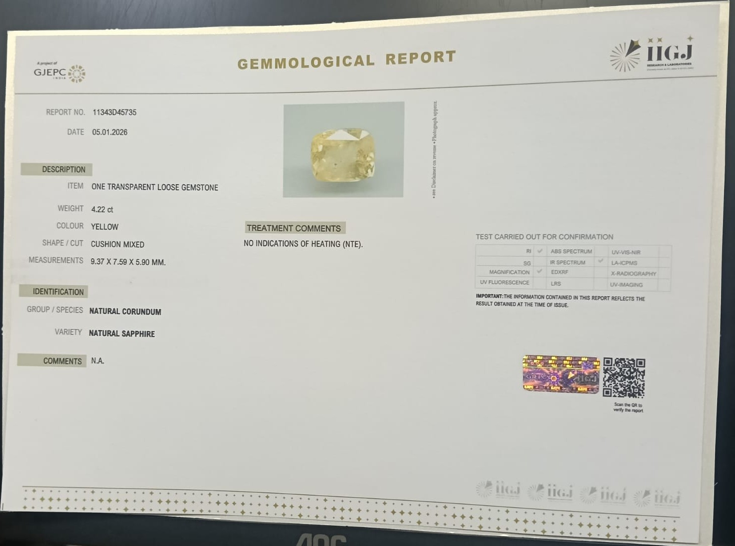 NYSP8846 2 YELLOW SAPPHIRE 4.22 Ct.