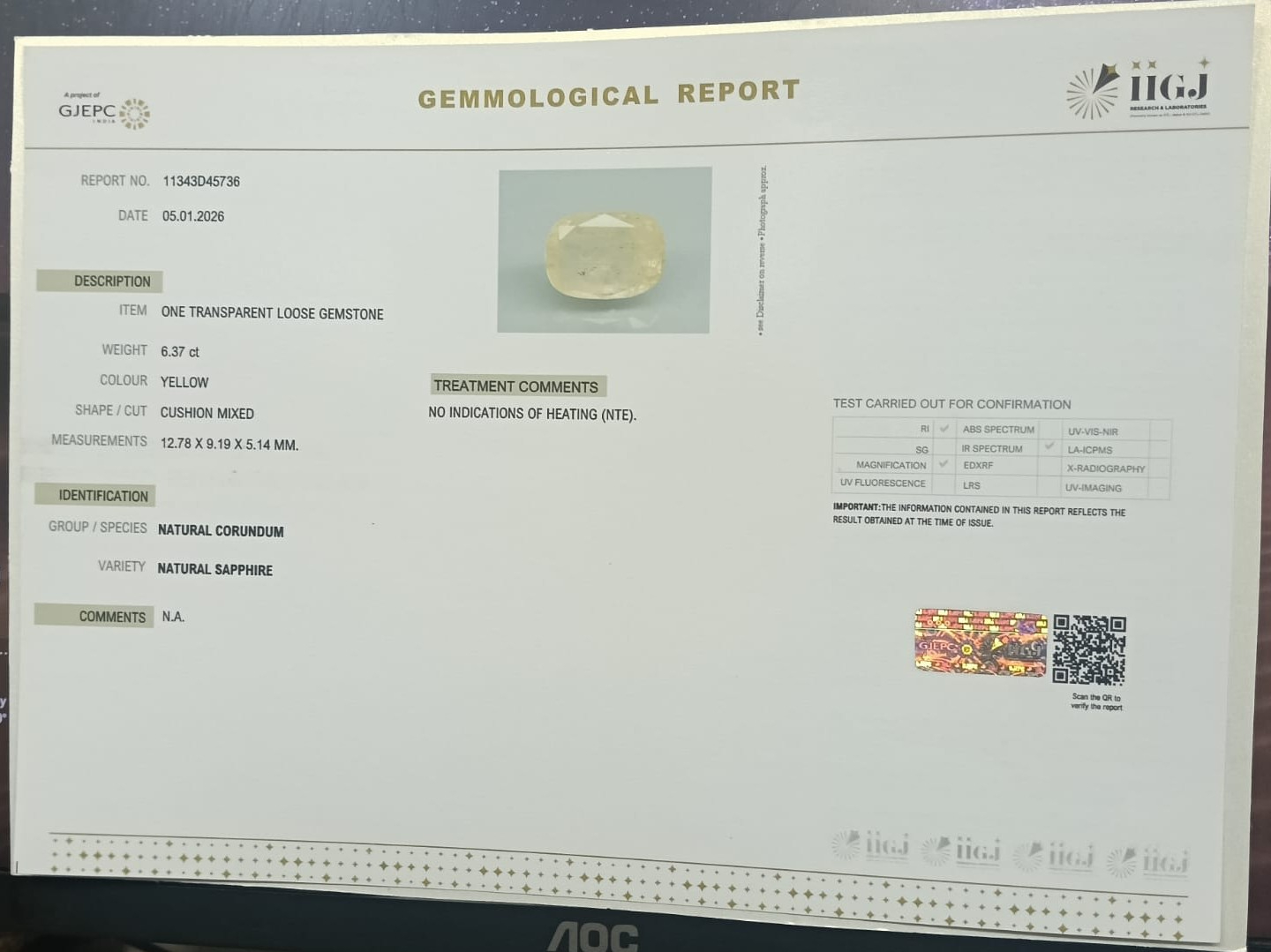 NYSP8847 2 YELLOW SAPPHIRE 6.37 Ct.