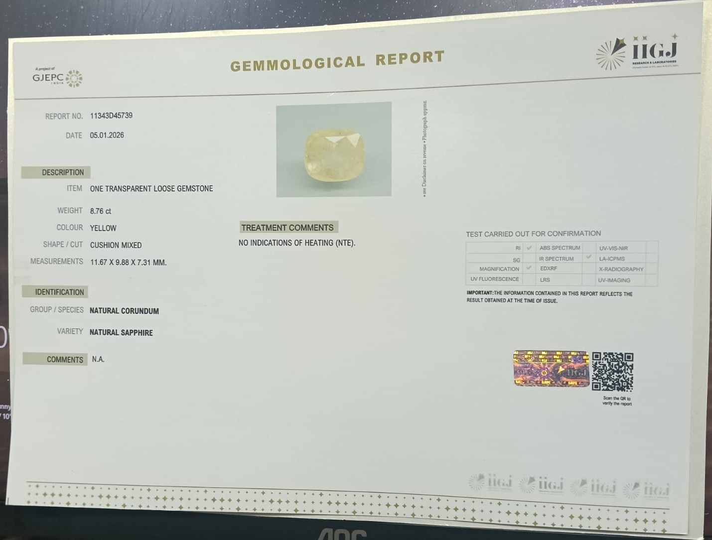YELLOW SAPPHIRE 8.76 Ct. 3 NYSP8849 2 YELLOW SAPPHIRE 8.76 Ct.
