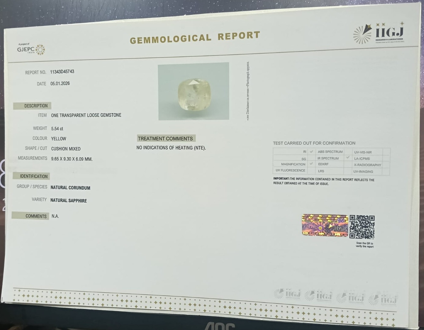 NYSP8852 2 YELLOW SAPPHIRE 5.54 Ct.