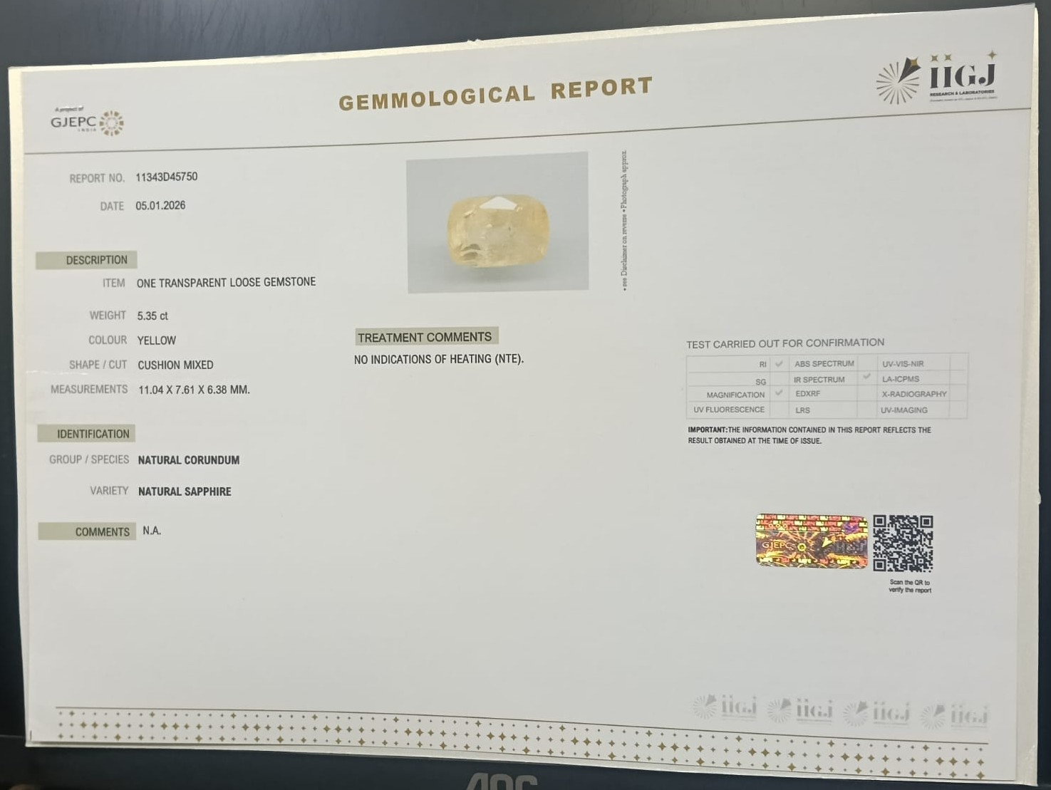 NYSP8857 2 YELLOW SAPPHIRE 5.35 Ct.