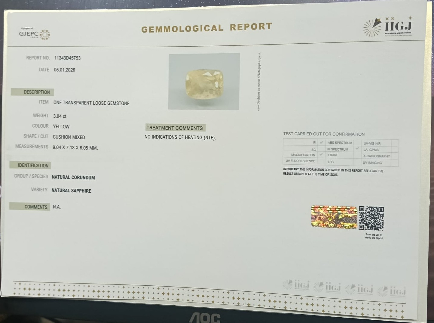 NYSP8859 2 YELLOW SAPPHIRE 3.84 Ct.