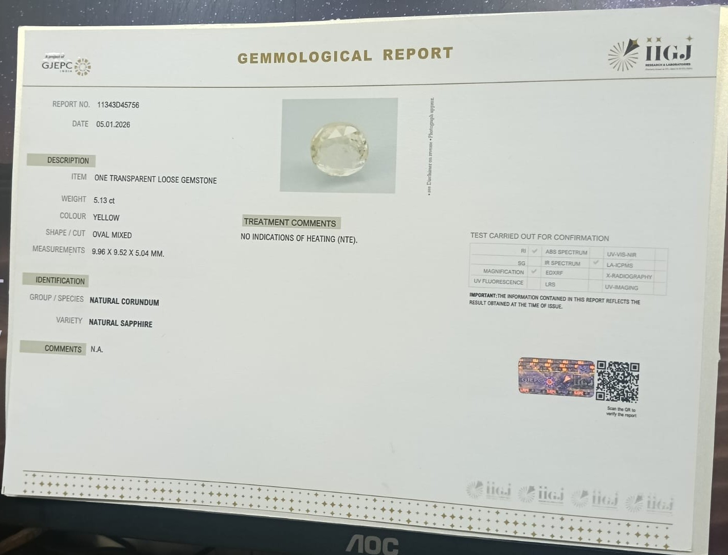 YELLOW SAPPHIRE 5.13 Ct. 3 NYSP8862 2 YELLOW SAPPHIRE 5.13 Ct.