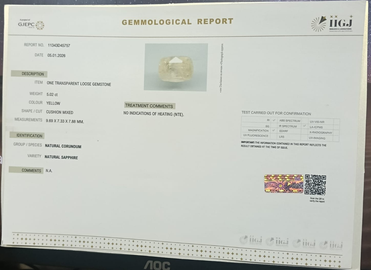 NYSP8863 2 YELLOW SAPPHIRE 5.02 Ct.