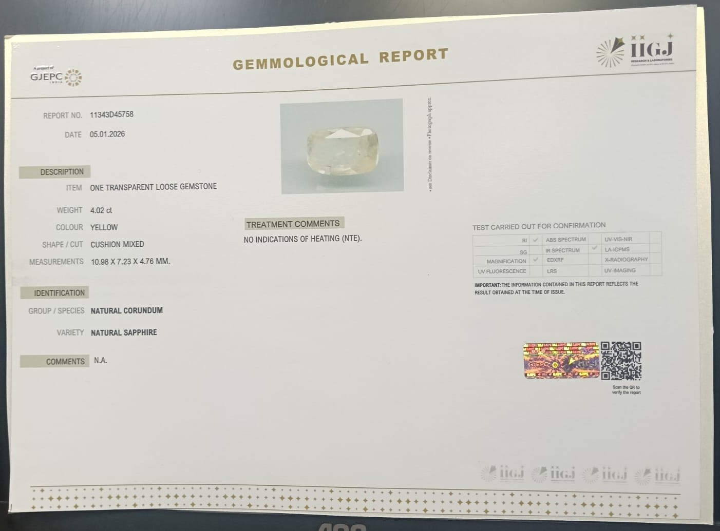 YELLOW SAPPHIRE 4.02 Ct. 3 NYSP8864 2 YELLOW SAPPHIRE 4.02 Ct.
