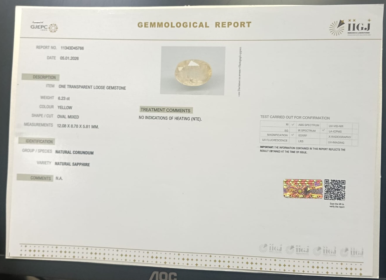 YELLOW SAPPHIRE 6.23 Ct. 3 NYSP8866 2 YELLOW SAPPHIRE 6.23 Ct.