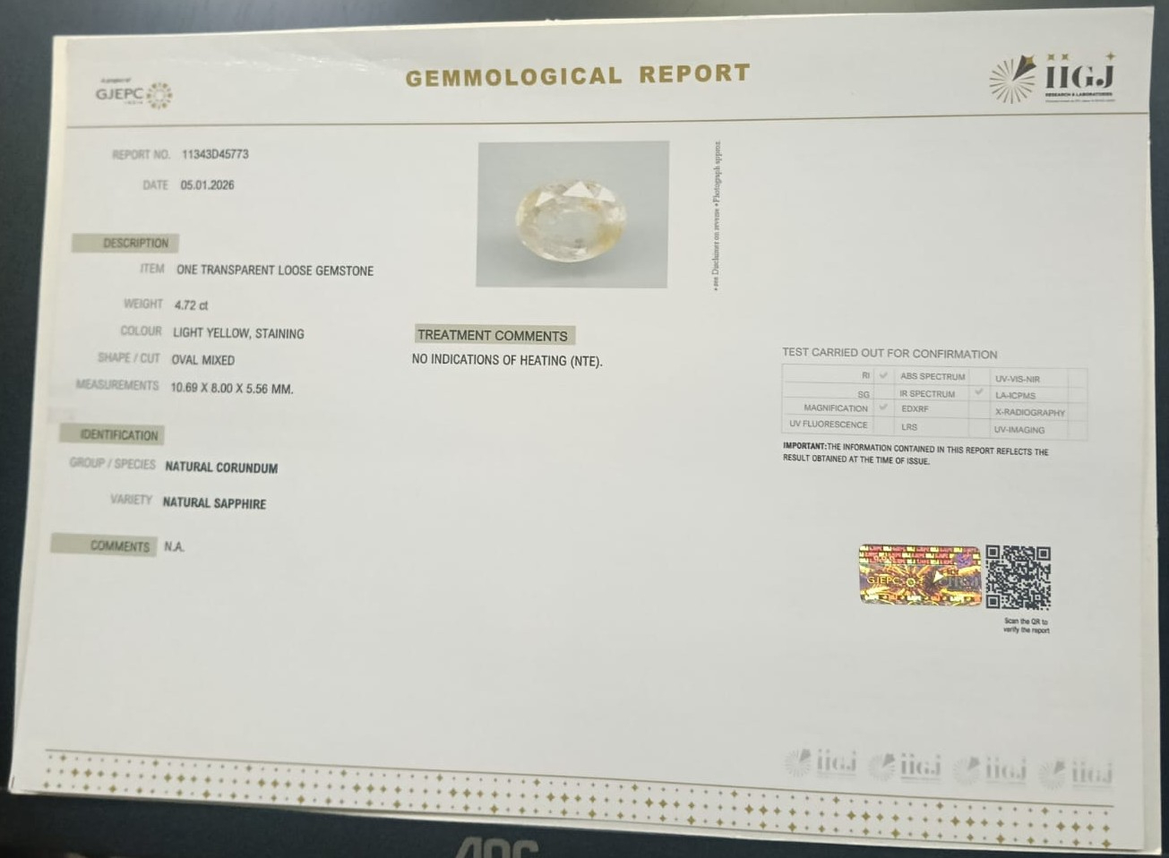 YELLOW SAPPHIRE 4.72 Ct. 3 NYSP8869 2 YELLOW SAPPHIRE 4.72 Ct.