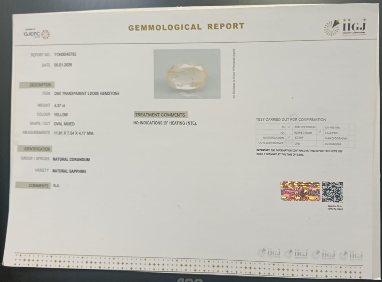 NYSP8877 2 YELLOW SAPPHIRE 4.37 Ct.