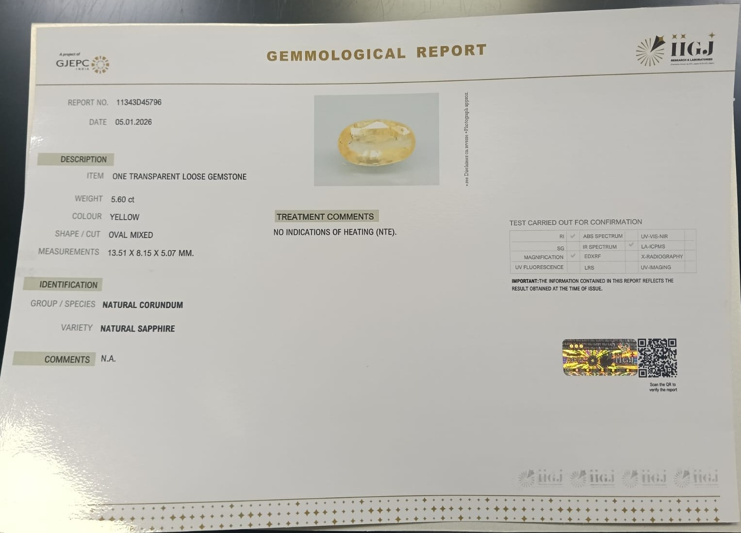 NYSP8890 2 YELLOW SAPPHIRE 5.6 Ct.