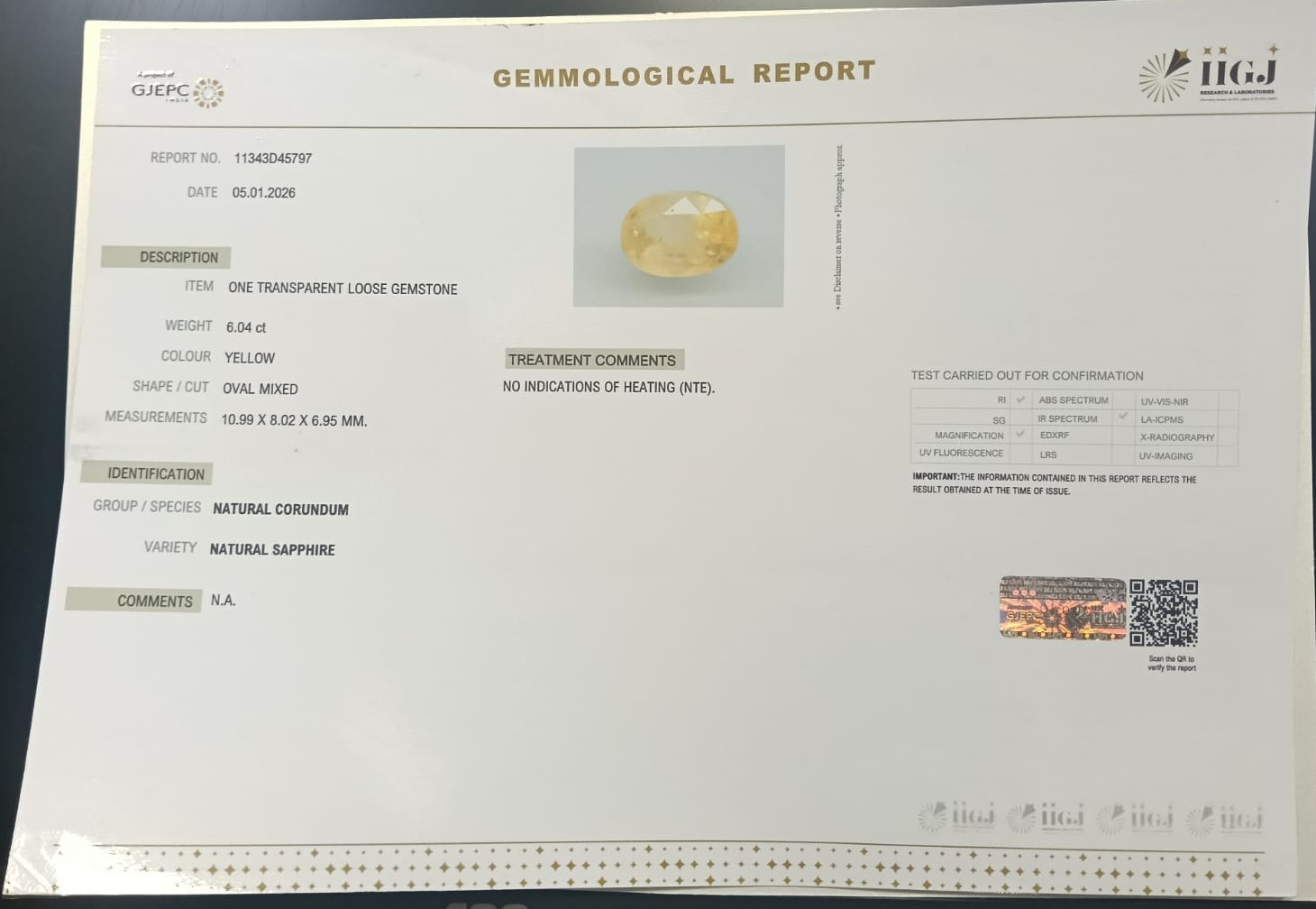 YELLOW SAPPHIRE 6.04 Ct. 3 NYSP8891 2 YELLOW SAPPHIRE 6.04 Ct.