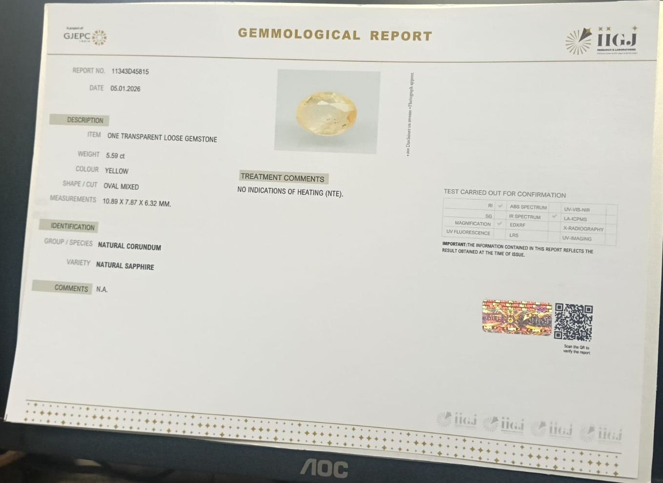 NYSP8905 2 YELLOW SAPPHIRE 5.59 Ct.