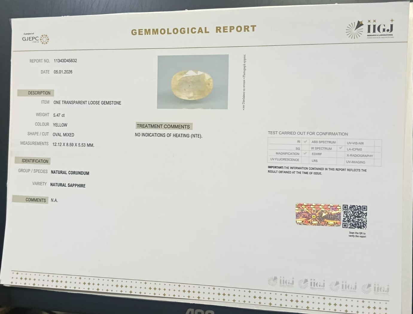 NYSP8919 2 YELLOW SAPPHIRE 5.47 Ct.