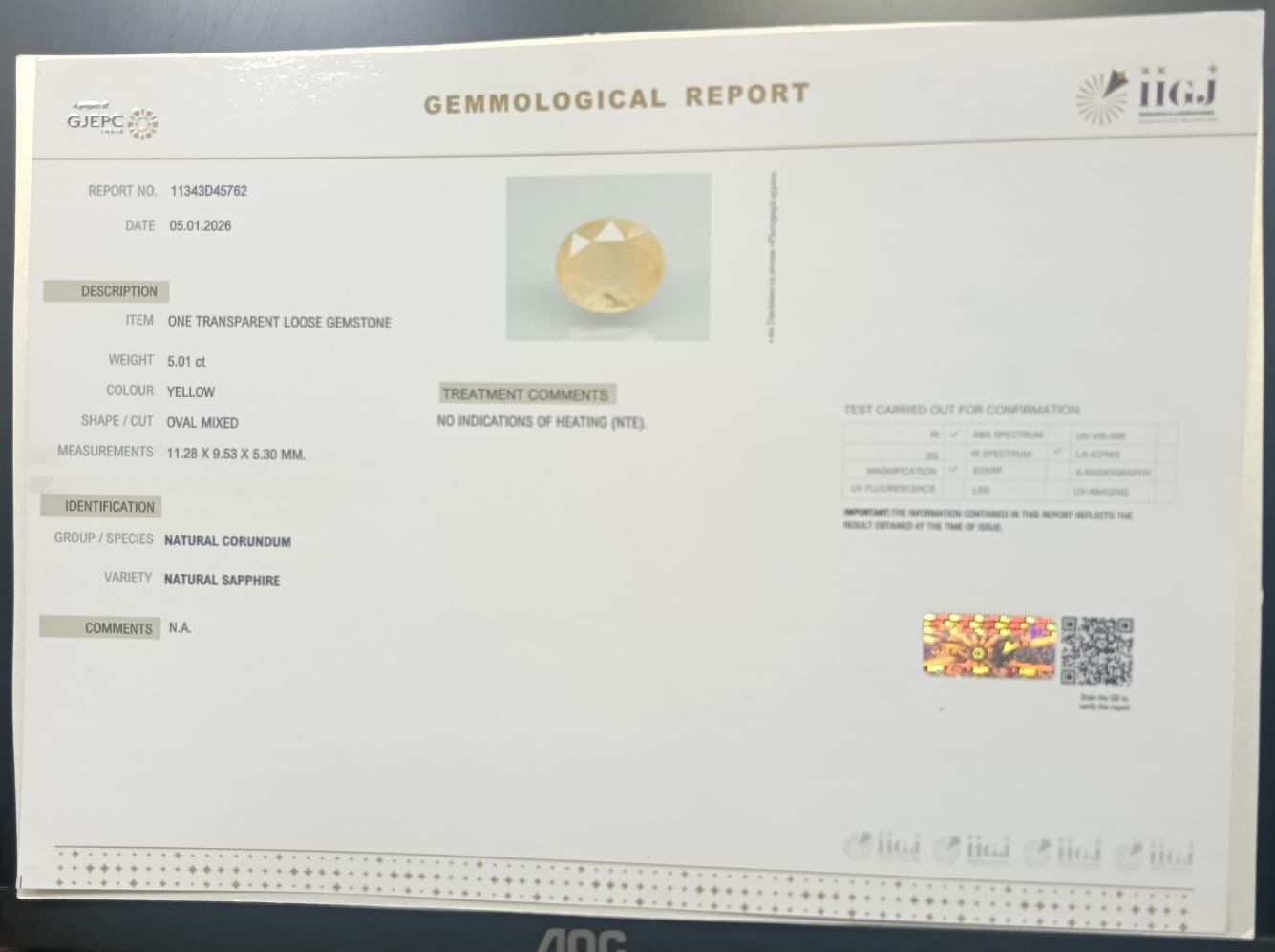 NYSP8923 2 YELLOW SAPPHIRE 5.01 Ct.