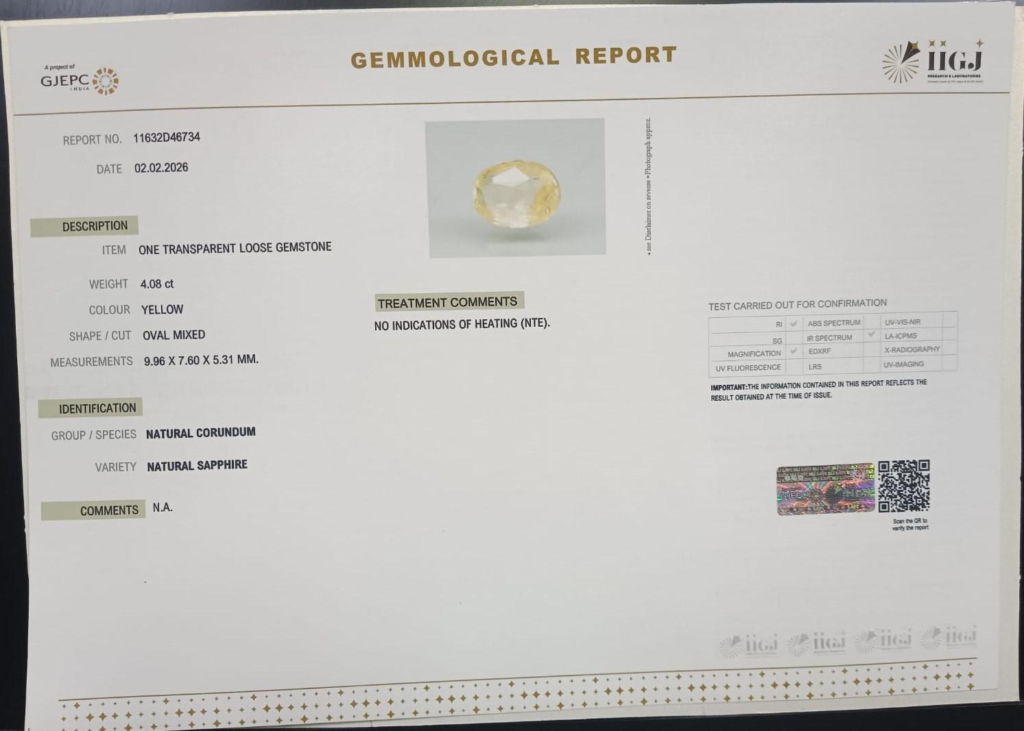 NYSP8926 2 YELLOW SAPPHIRE 4.08 Ct.