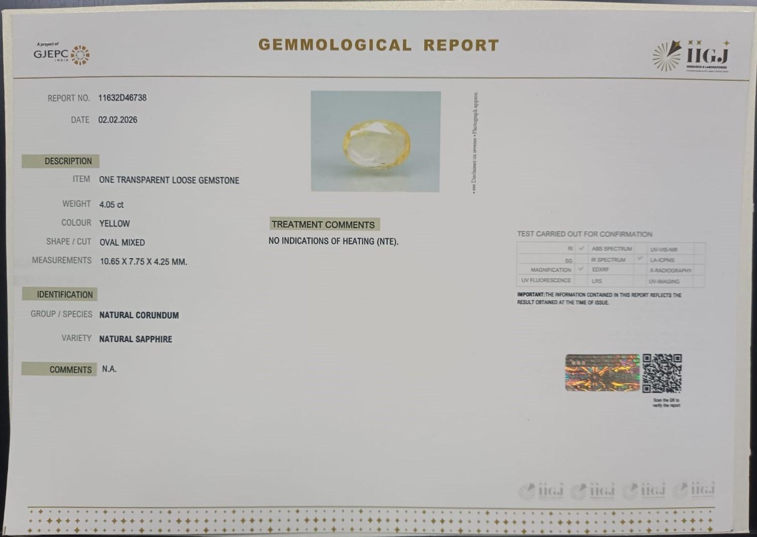 NYSP8927 2 YELLOW SAPPHIRE 4.05 Ct.