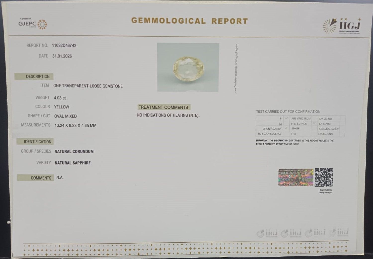 YELLOW SAPPHIRE 4.03 Ct. 3 NYSP8930 2 YELLOW SAPPHIRE 4.03 Ct.