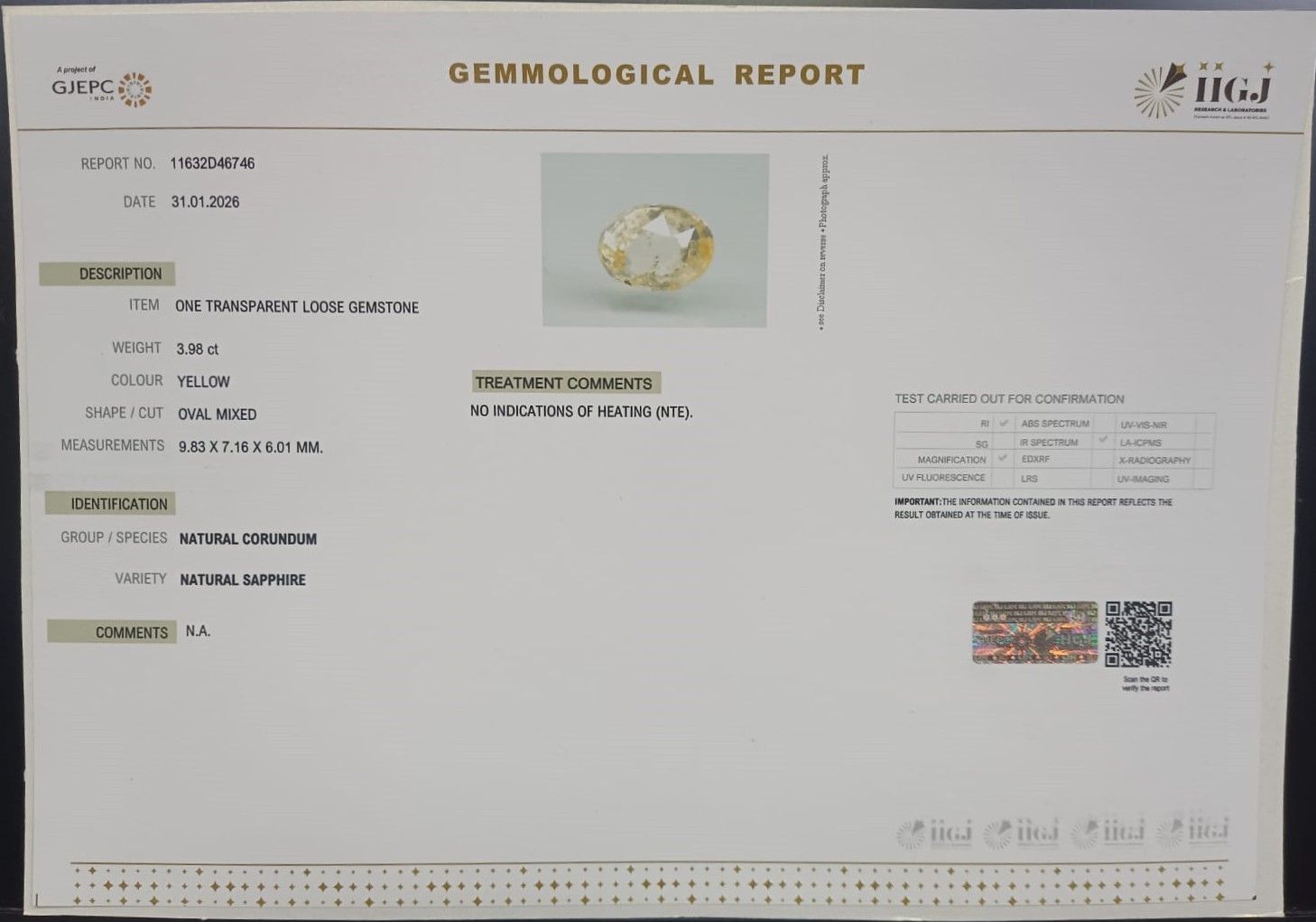 YELLOW SAPPHIRE 3.98 Ct. 3 NYSP8932 2 YELLOW SAPPHIRE 3.98 Ct.