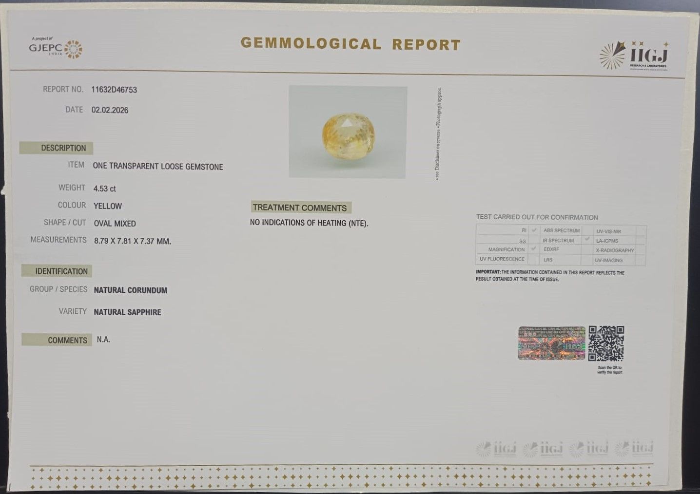 NYSP8937 2 YELLOW SAPPHIRE 4.53 Ct.