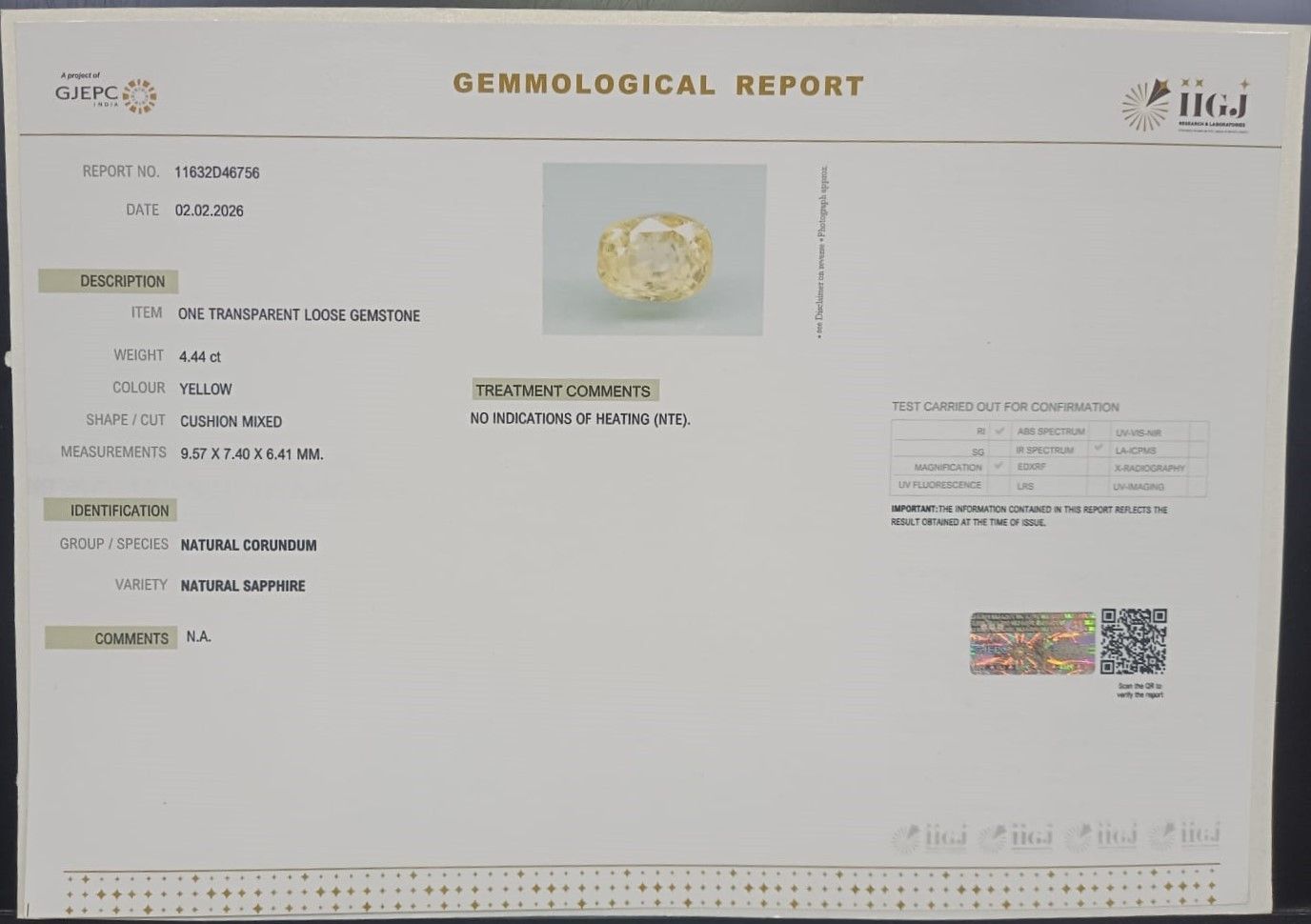 YELLOW SAPPHIRE 4.44 Ct. 3 NYSP8939 2 YELLOW SAPPHIRE 4.44 Ct.