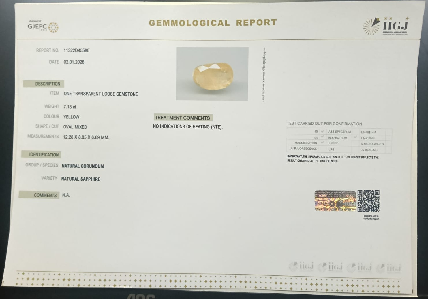 YELLOW SAPPHIRE 7.18 Ct. 3 NYSPG8534 2 YELLOW SAPPHIRE 7.18 Ct.