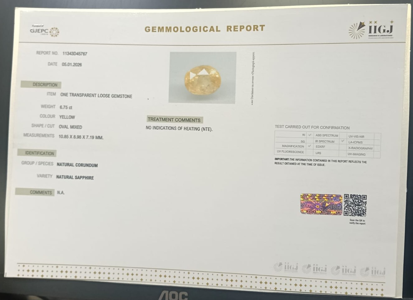 YELLOW SAPPHIRE 6.75 Ct. 3 NYSPG8539 2 YELLOW SAPPHIRE 6.75 Ct.