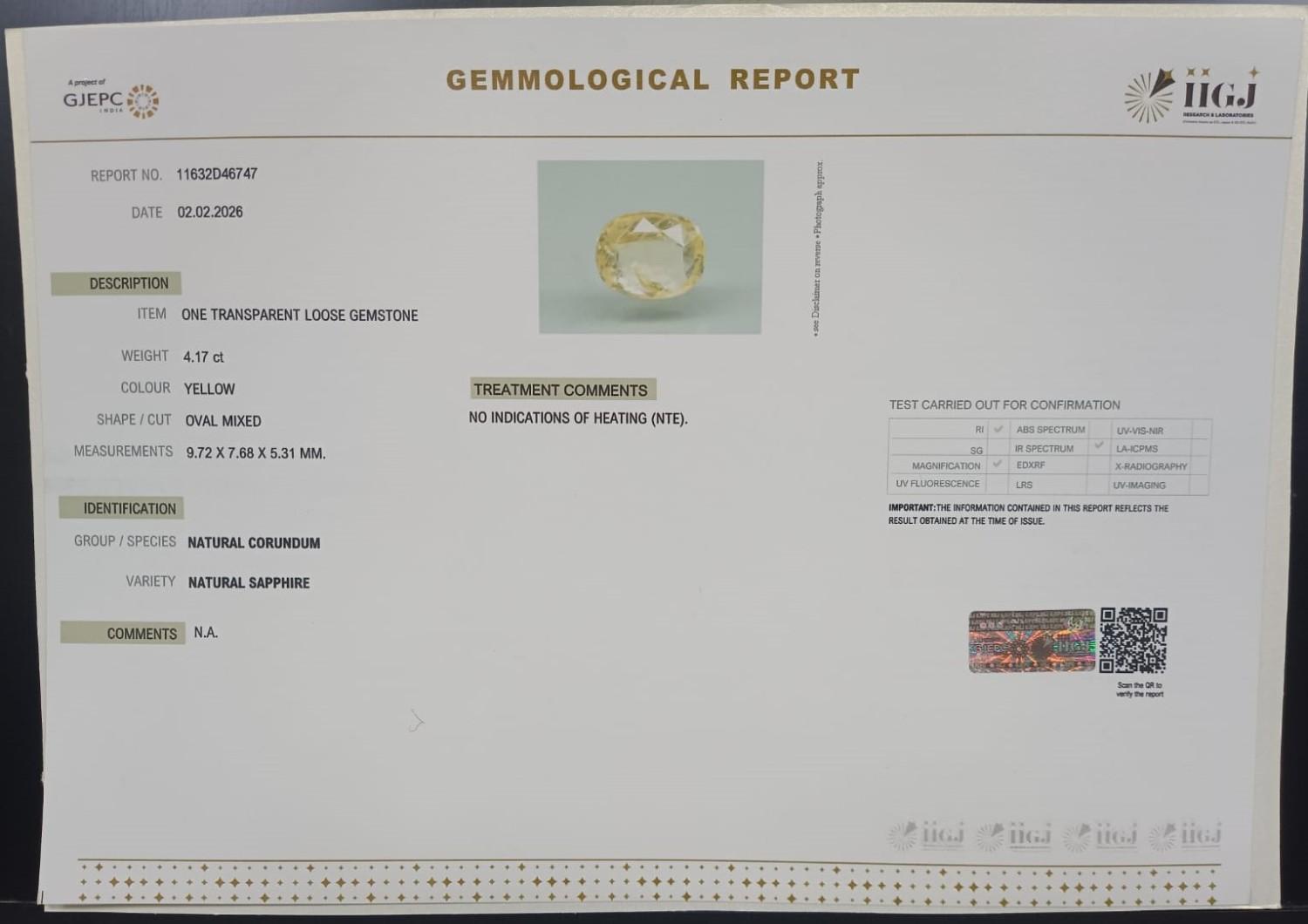 YELLOW SAPPHIRE 4.17 Ct. 3 NYSPG8556 2 YELLOW SAPPHIRE 4.17 Ct.