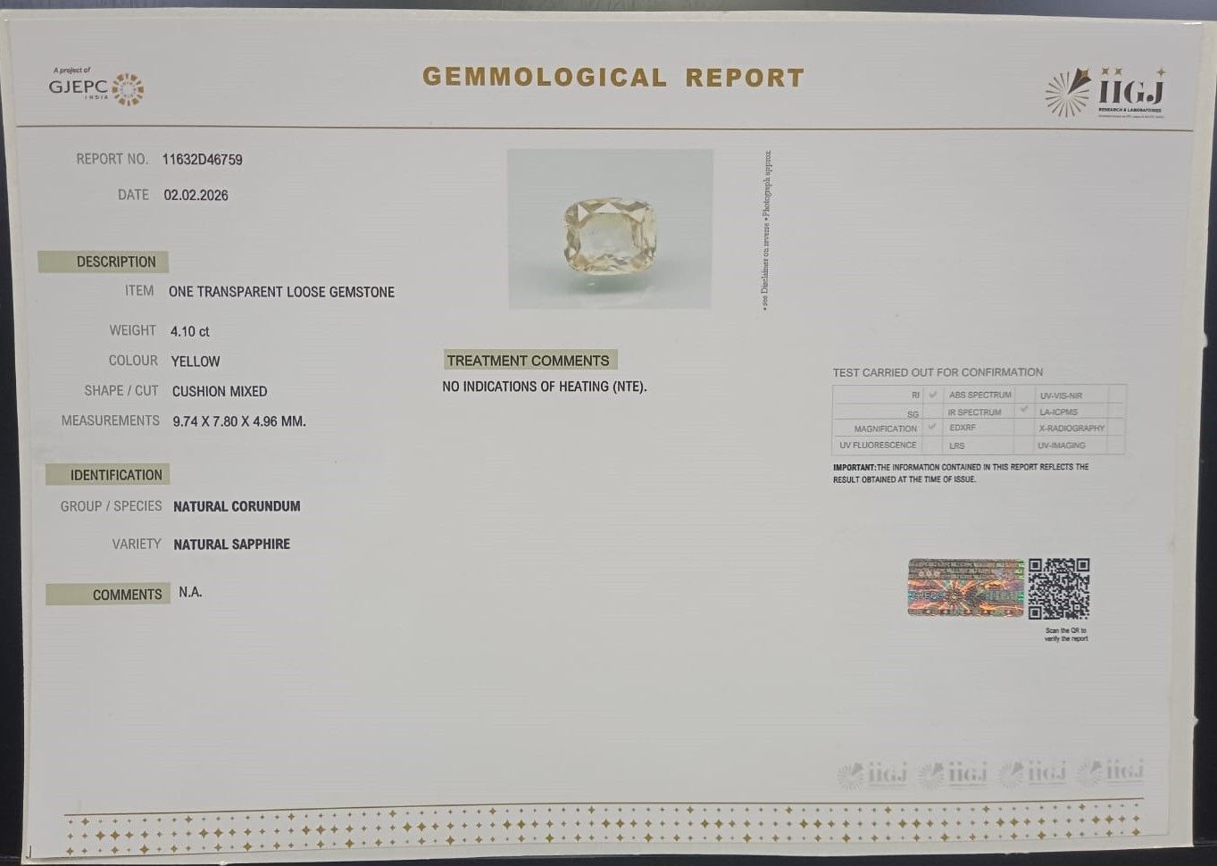 YELLOW SAPPHIRE 4.1 Ct. 3 NYSPG8560 2 YELLOW SAPPHIRE 4.1 Ct.