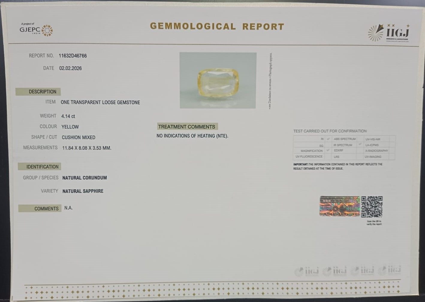 NYSPG8562 2 YELLOW SAPPHIRE 4.14 Ct.