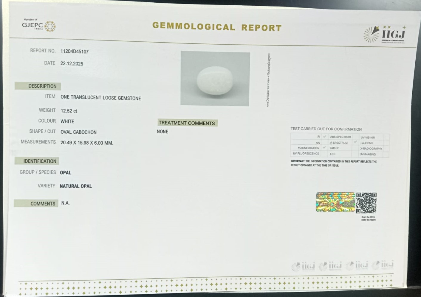 OPL9611 2 OPAL 12.52 Ct.