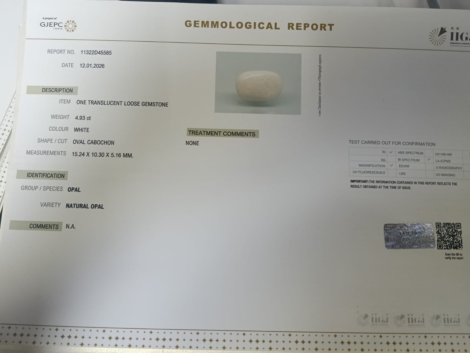 OPL9618 2 OPAL 4.93 Ct.