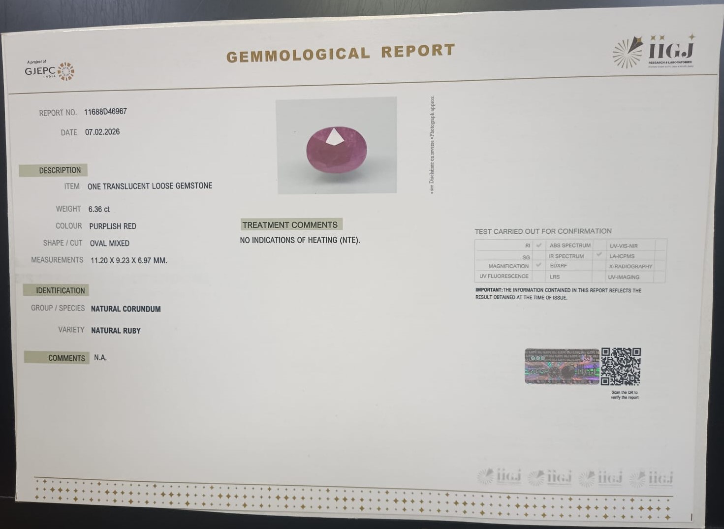 RUBY 6.36 Ct. 3 RUB8476 2 RUBY 6.36 Ct.