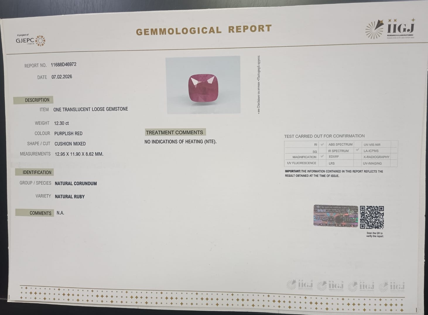 RUBY 12.3 Ct. 3 RUB8481 2 RUBY 12.3 Ct.