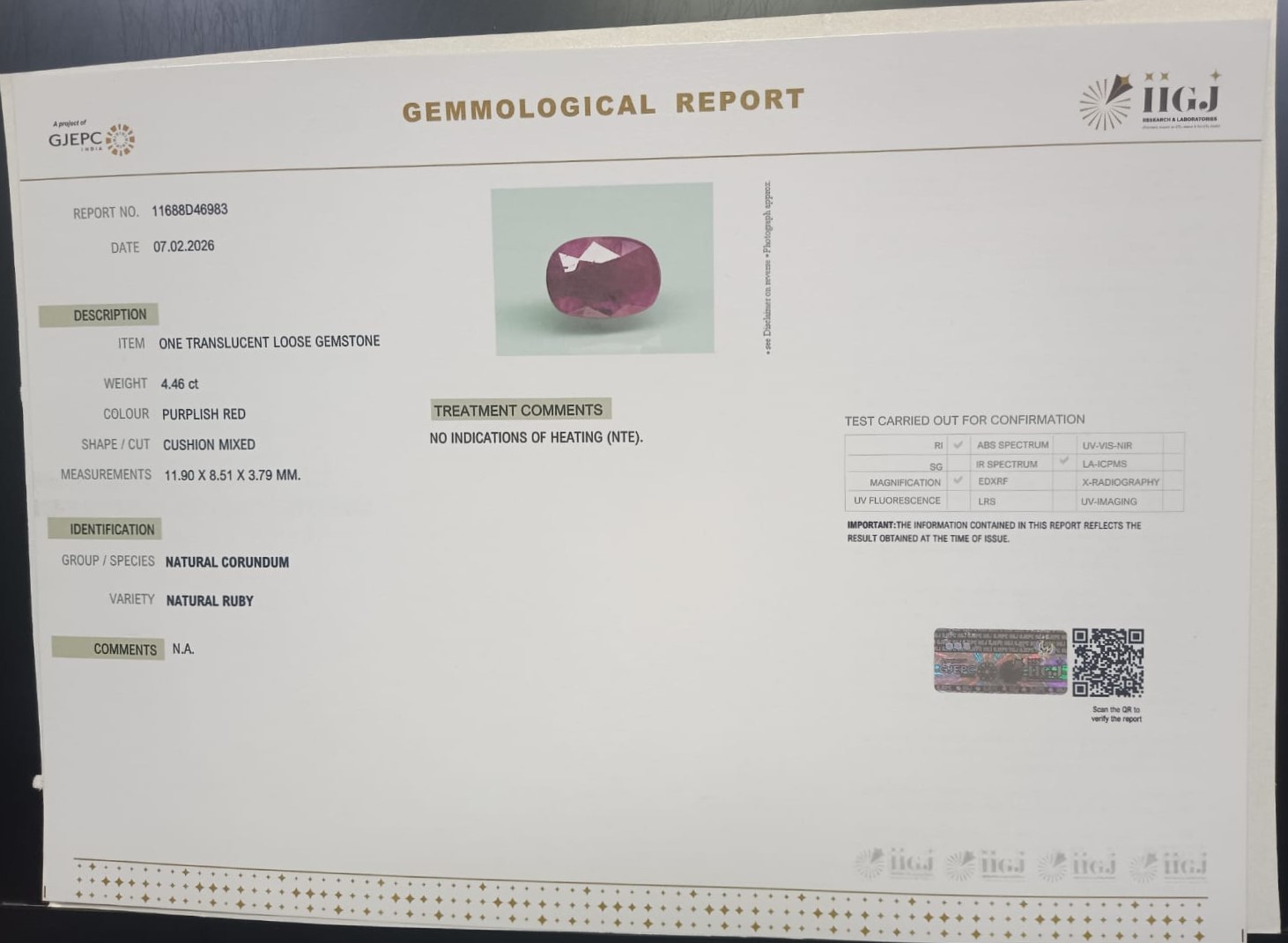 RUBY 4.46 Ct. 3 RUB8487 2 RUBY 4.46 Ct.