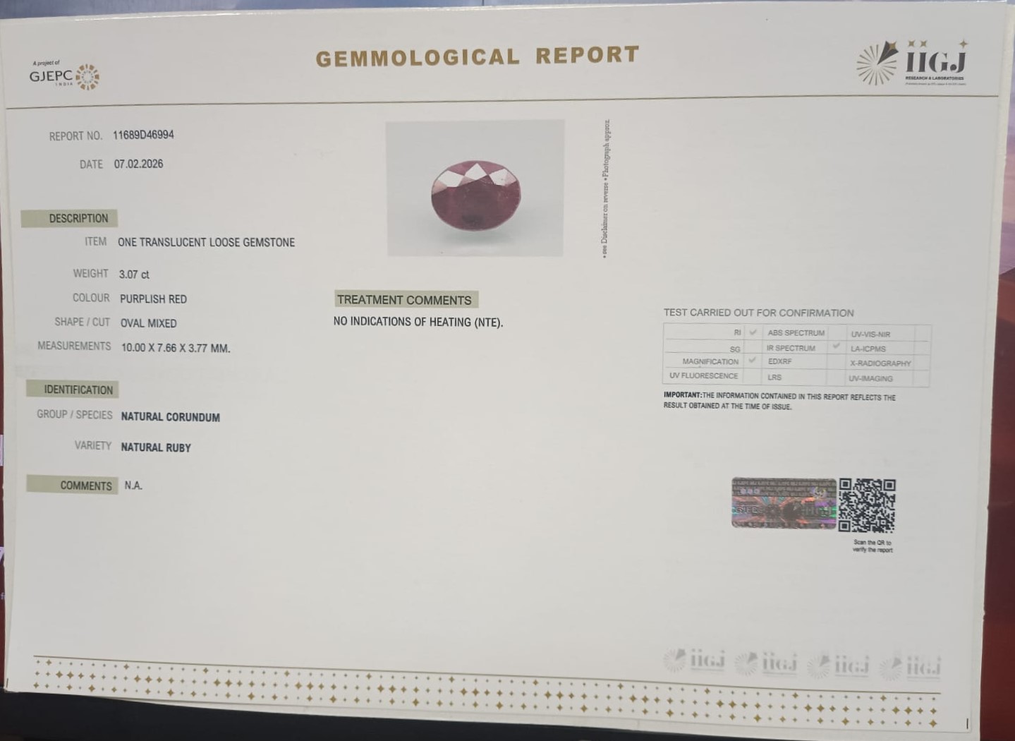 RUBY 3.07 Ct. 3 RUB8491 2 RUBY 3.07 Ct.