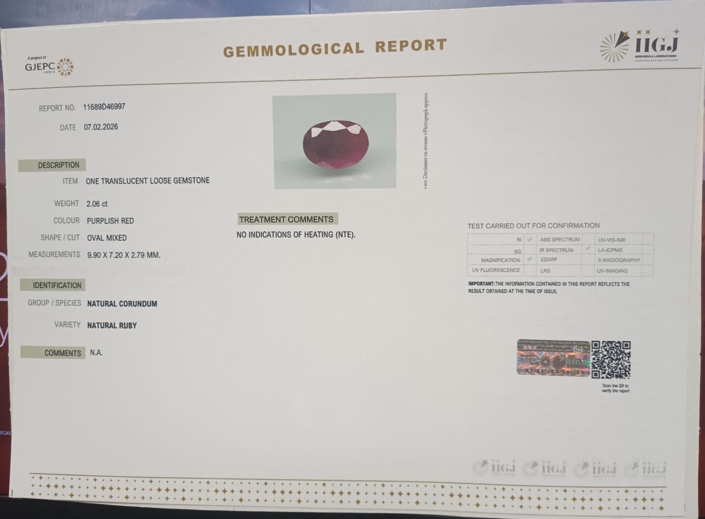RUBY 2.06 Ct. 3 RUB8494 2 RUBY 2.06 Ct.