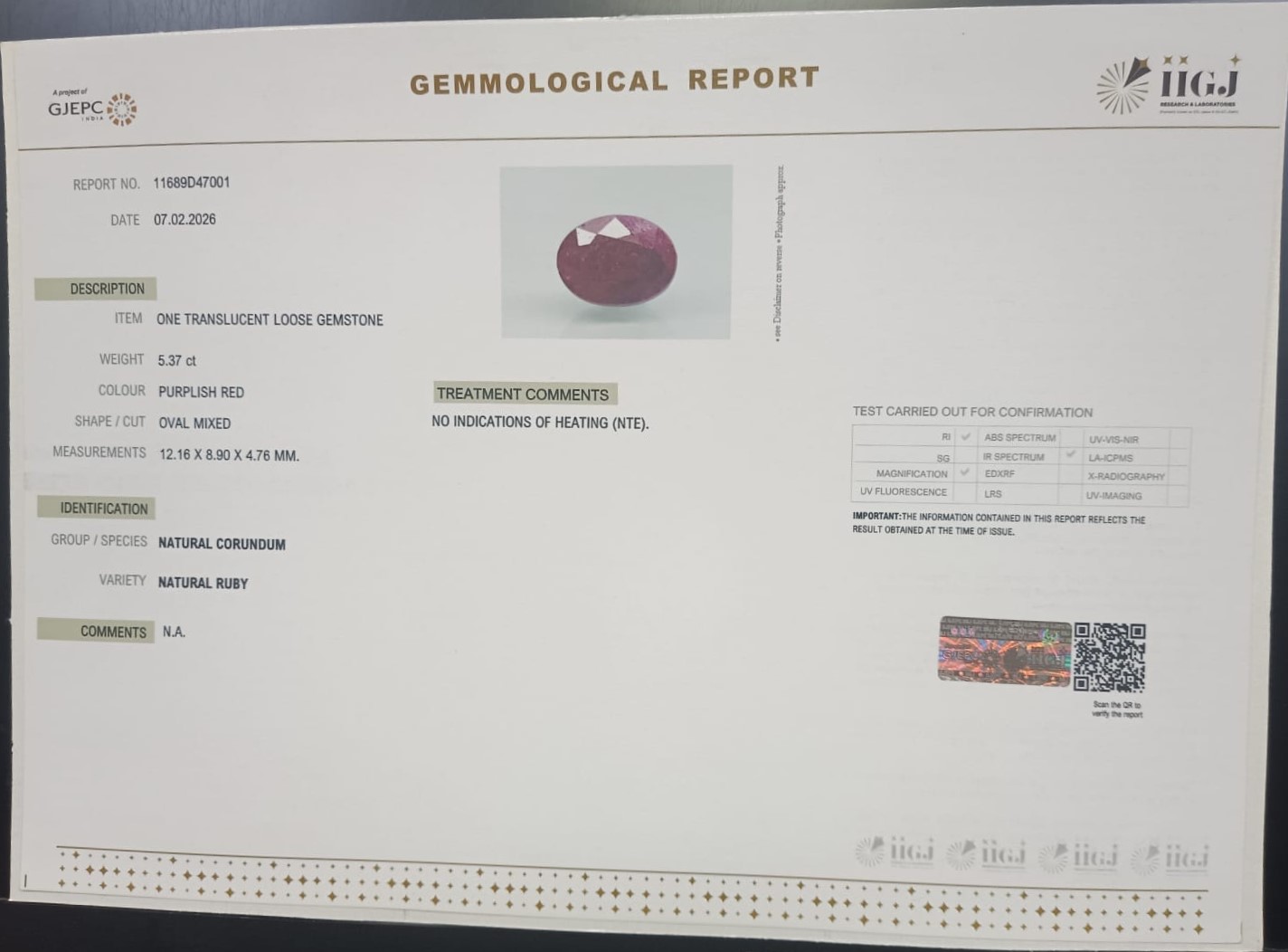 RUB8497 2 RUBY 5.37 Ct.