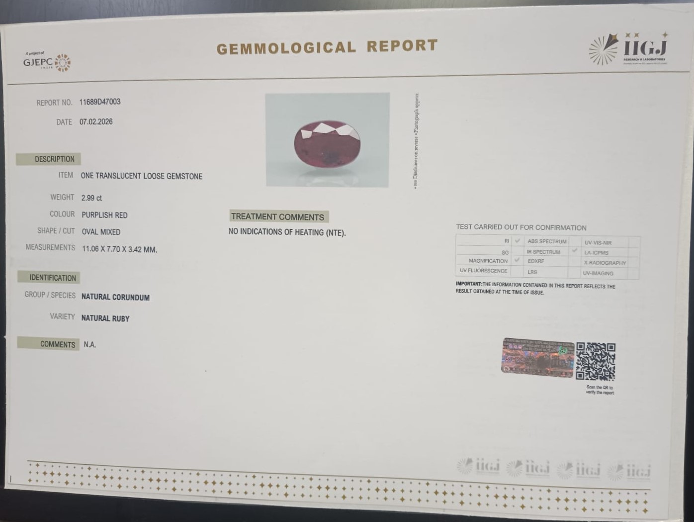 RUBY 2.99 Ct. 3 RUB8499 2 RUBY 2.99 Ct.