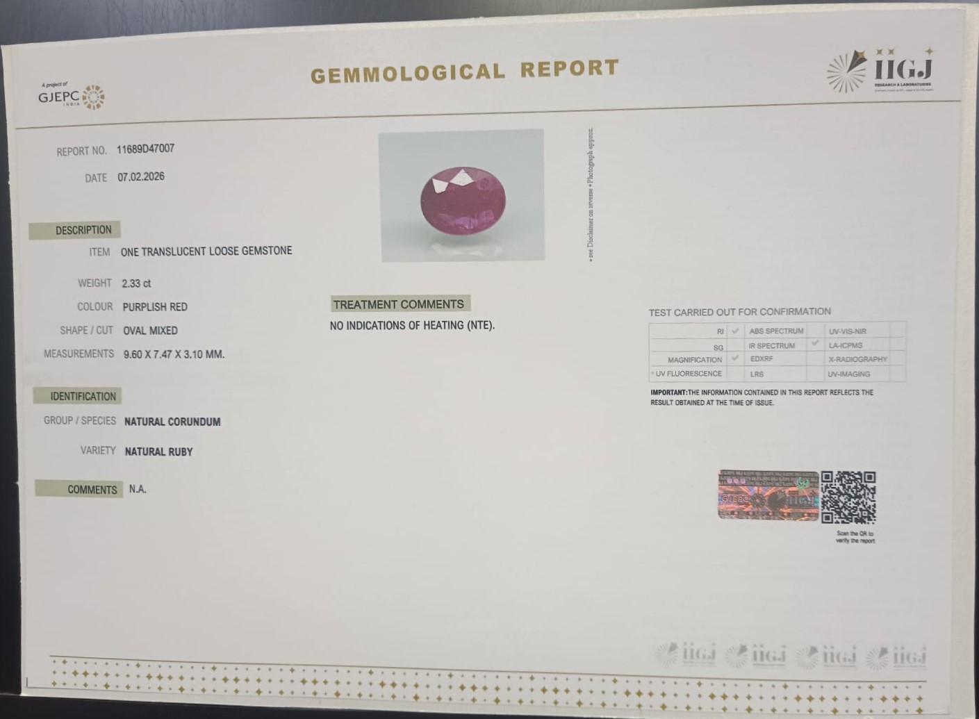 RUBY 2.33 Ct. 3 RUB8502 2 RUBY 2.33 Ct.