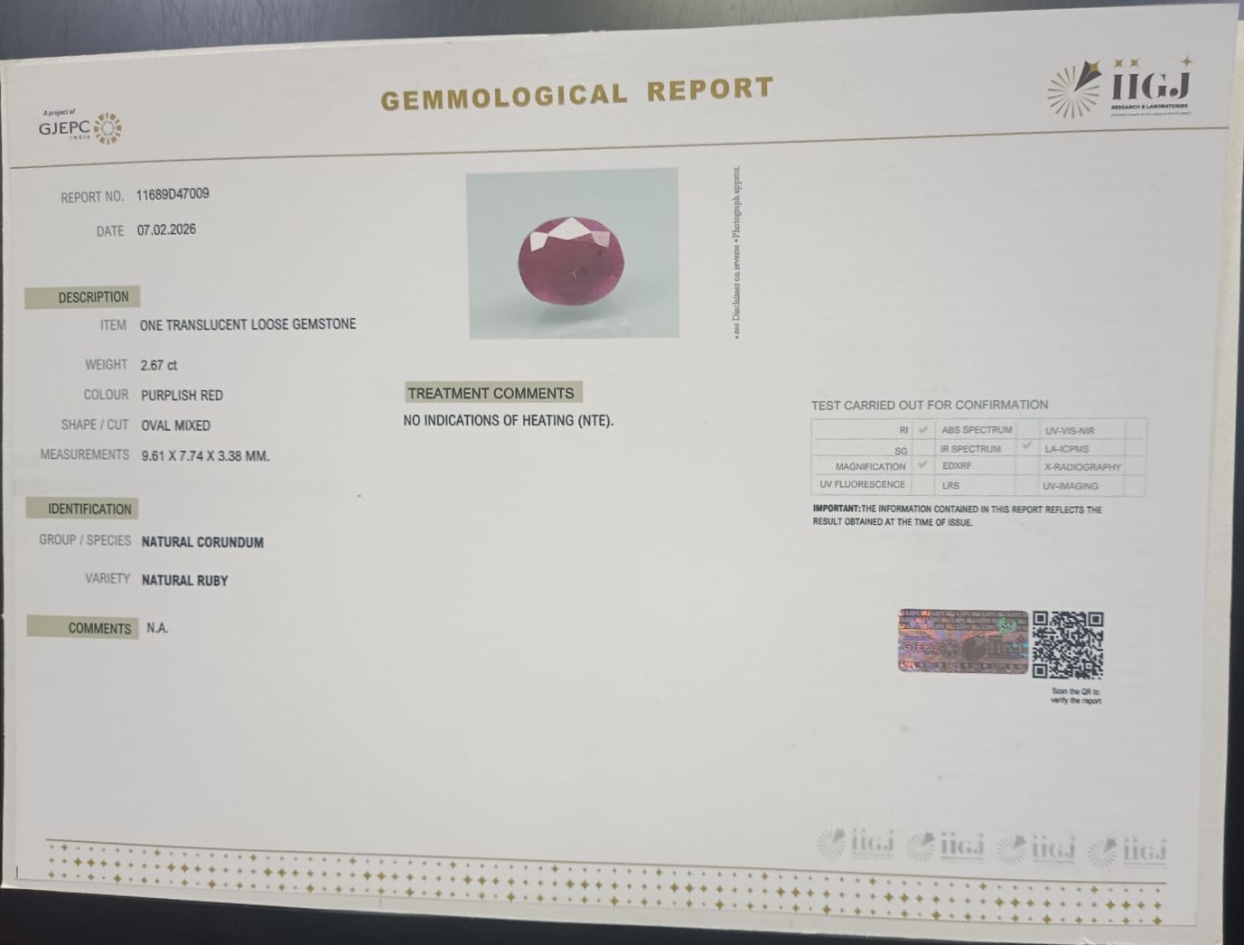 RUB8504 2 RUBY 2.67 Ct.