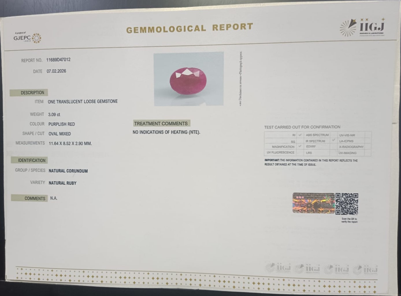 RUB8506 2 RUBY 3.09 Ct.