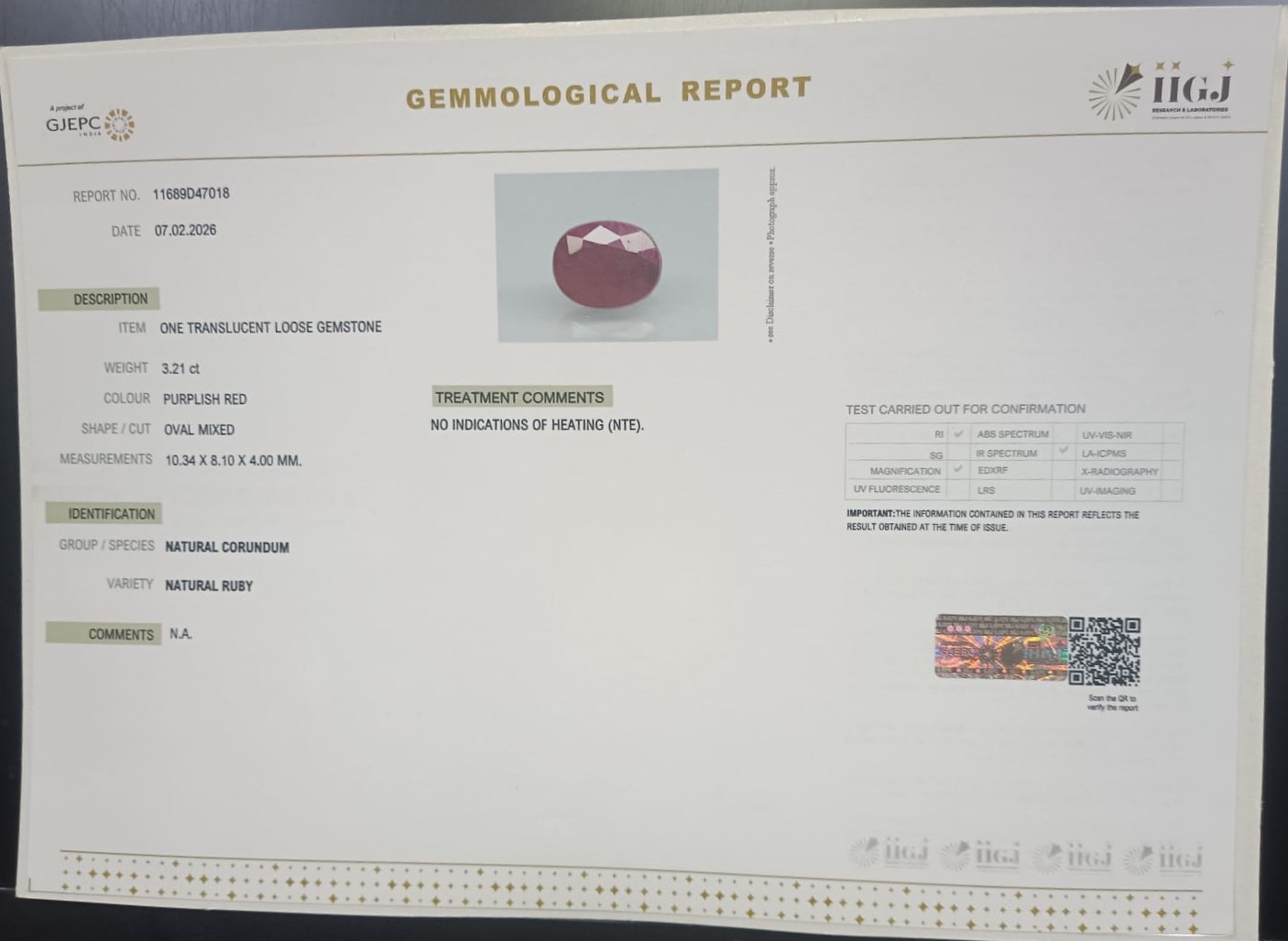 RUBY 3.21 Ct. 3 RUB8509 2 RUBY 3.21 Ct.