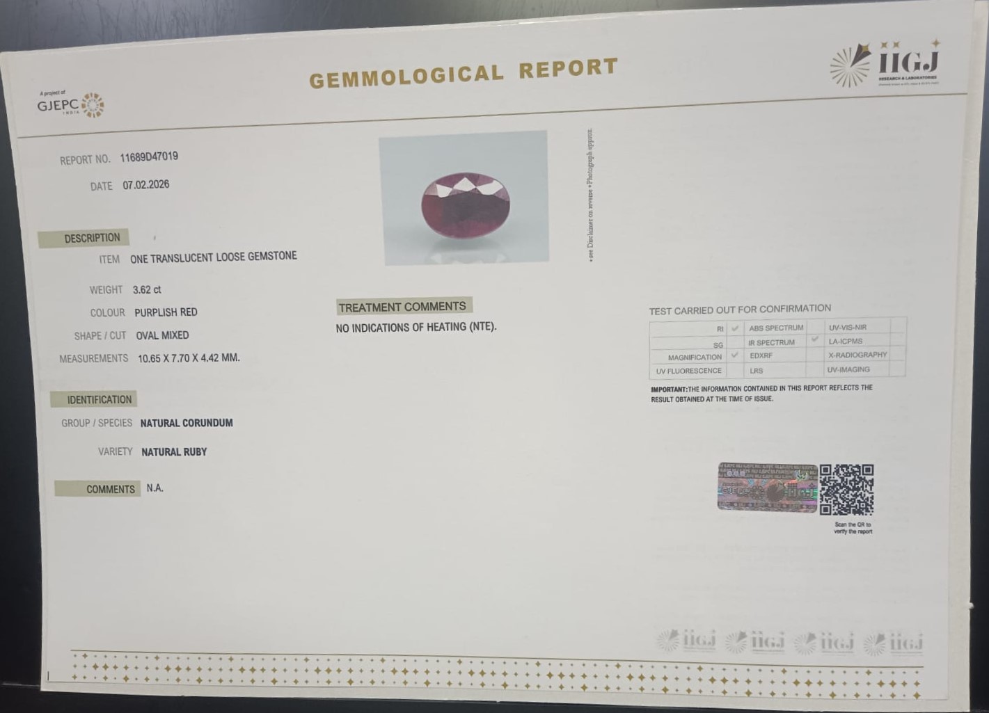 RUBY 3.62 Ct. 3 RUB8510 2 RUBY 3.62 Ct.