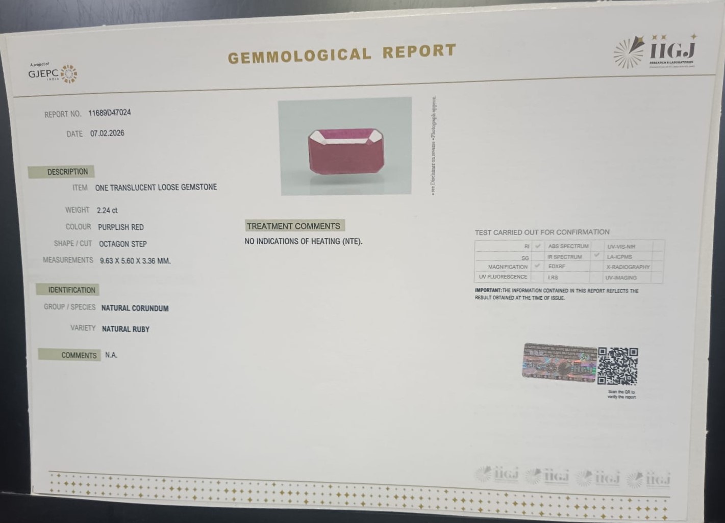 RUBY 2.24 Ct. 3 RUB8515 2 RUBY 2.24 Ct.