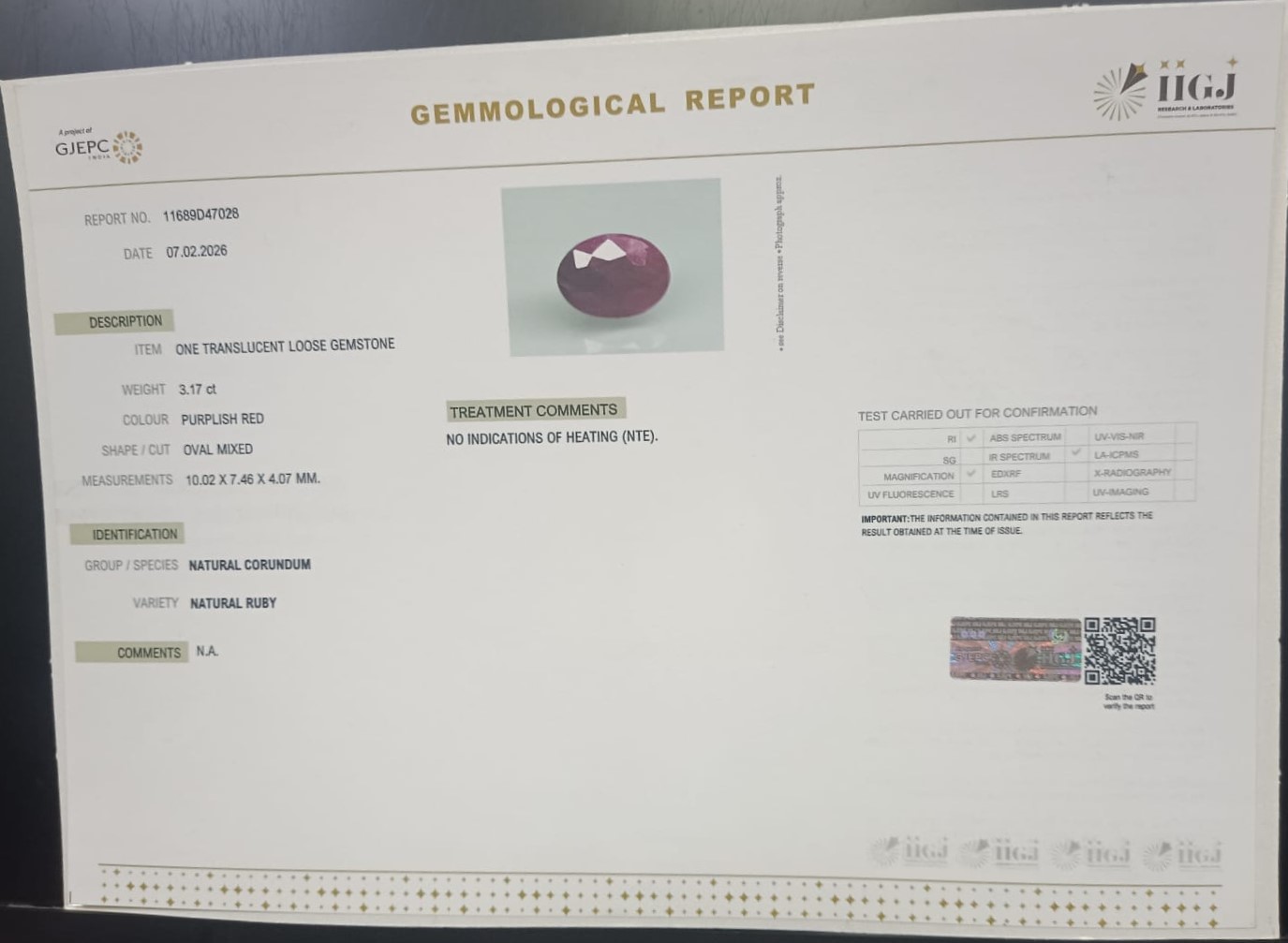RUBY 3.17 Ct. 3 RUB8518 2 RUBY 3.17 Ct.